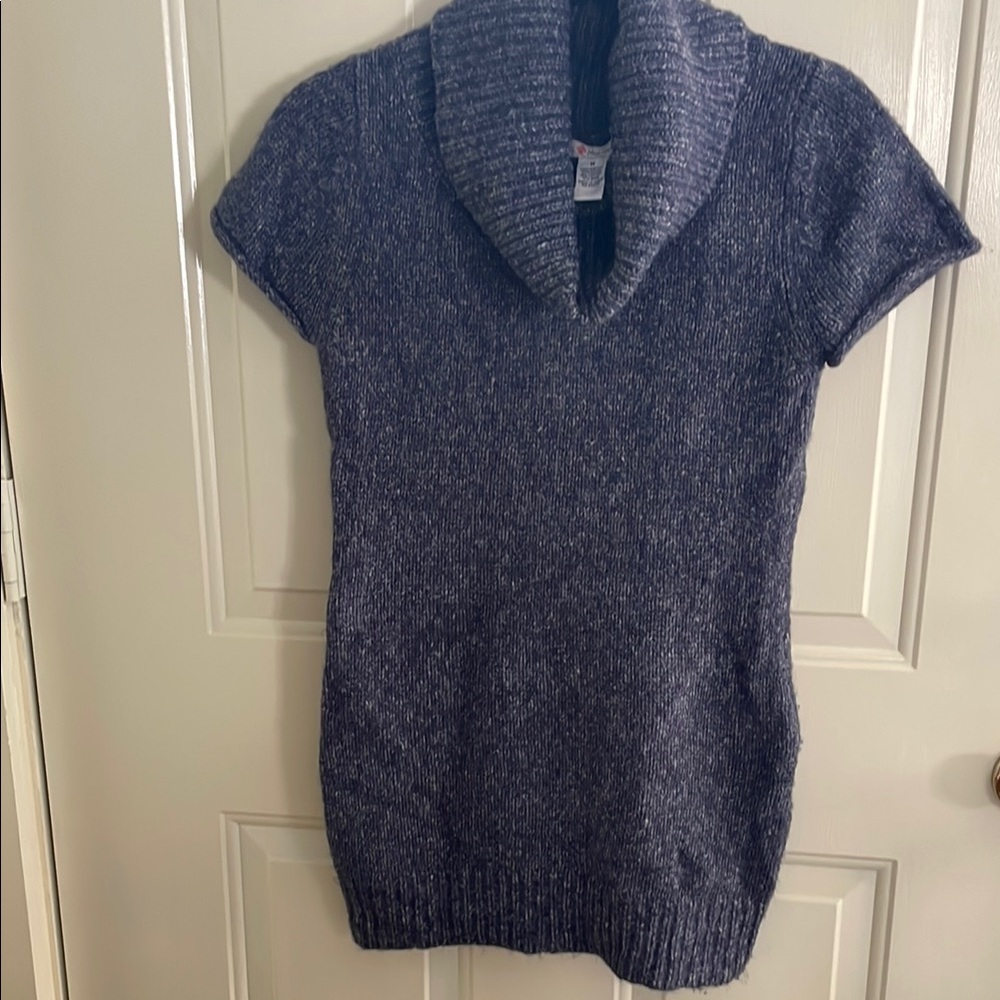 Gray Turtleneck Sweater with Cowl Neck Design